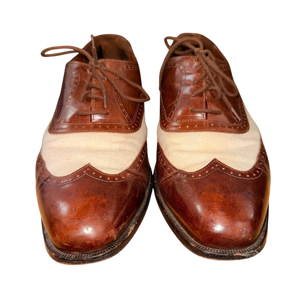 Vtg. San Remo Wingtip Oxford Mens 13M Pre-Owned Dress Shoe Brown Leather Canvas - Picture 11 of 16